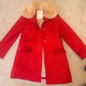 Mini Boden Red Pea Coat with Faux Fur Collar